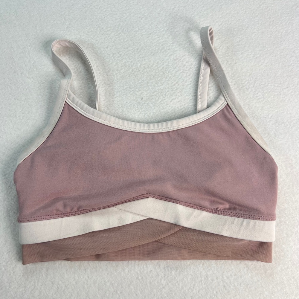Fabletics Mauve Colorblock Crossover Mesh Sports Bra Womens Small Yoga Running